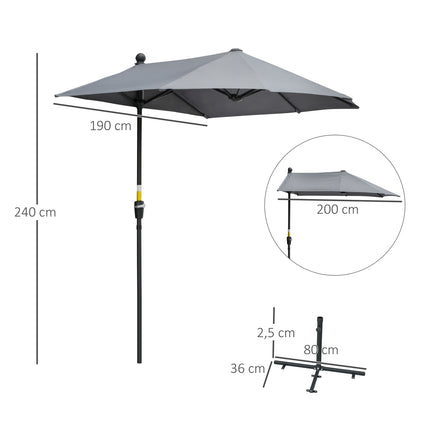 Půlkulatý balkonový slunečník 2x2m, voděodolný, tmavě šedá