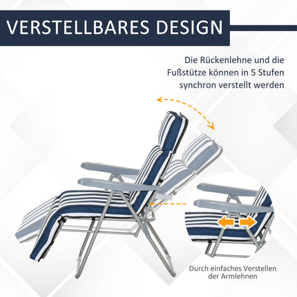 Folding garden chairs with cushion - 5 positions, blue