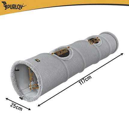 2-in-1 Cat Tunnel and Hideout 120 cm with Hanging Ball, Foldable, Grey