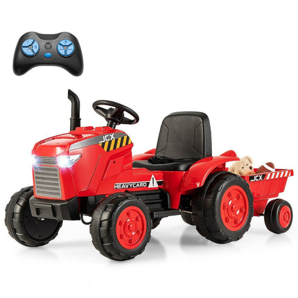 Dětský elektrický traktor 2 v 1 s vlekem a dálkovým ovládáním, elektrické autíčko, červený