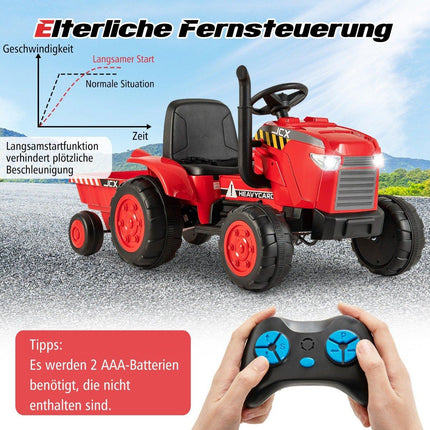 Dětský elektrický traktor 2 v 1 s vlekem a dálkovým ovládáním, elektrické autíčko, červený
