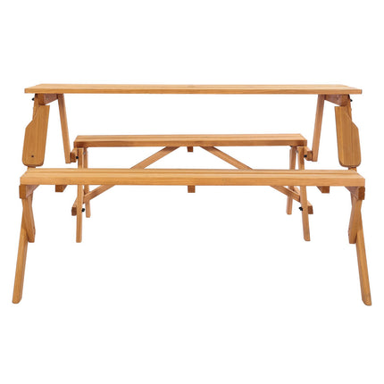 2-in-1 Convertible Picnic Table Set, Fir Wood, Umbrella Hole