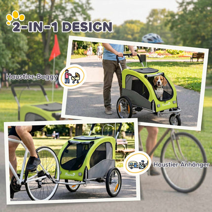 2-in-1 Dog Bike Trailer Stroller, Foldable, 20 kg – Green
