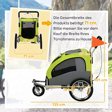 2-in-1 Dog Bike Trailer Stroller, Foldable, 20 kg – Green