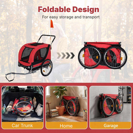 2-in-1 Dog Bike Trailer with Universal Bicycle Coupler, Red, 80 kg Capacity
