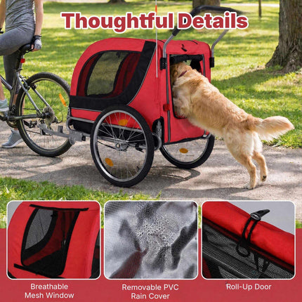 2-in-1 Dog Bike Trailer with Universal Bicycle Coupler, Red, 80 kg Capacity