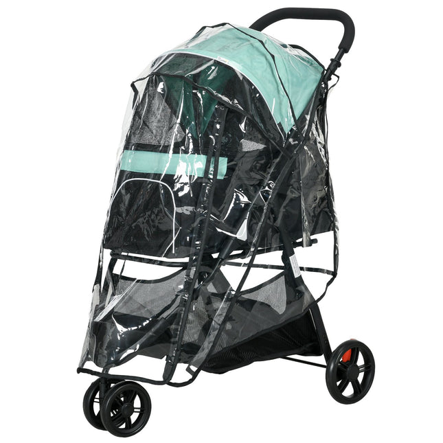 2 in 1 Hondenwagen Hondenbuggy met regenhoes Opvouwbaar voor honden en katten tot 10 kg Kattenbuggy met kussen Gaas Ramen Deuren Opbergmand Kattenwagen Buggy Groen Aosom