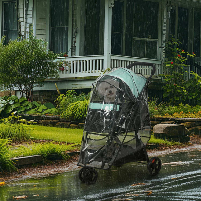2 in 1 Hondenwagen Hondenbuggy met regenhoes Opvouwbaar voor honden en katten tot 10 kg Kattenbuggy met kussen Gaas Ramen Deuren Opbergmand Kattenwagen Buggy Groen Aosom