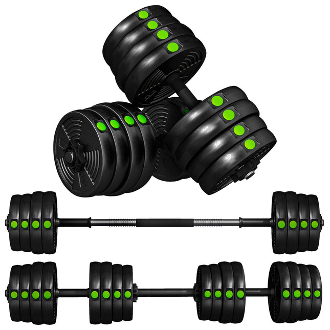 2-in-1 Dumbbell Set, Adjustable 30 kg, Non-Slip, Black/Green