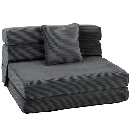 2-in-1 Foldable Floor Chair Bed, Cord Fabric, Dark Grey