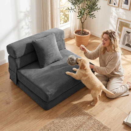 2-in-1 Foldable Floor Chair Bed, Cord Fabric, Dark Grey