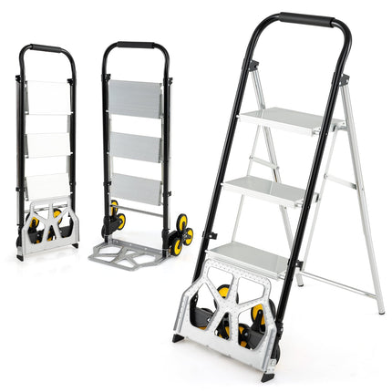 2-in-1 Folding Cart & Ladder, Aluminum, 3-Step, 250kg Capacity