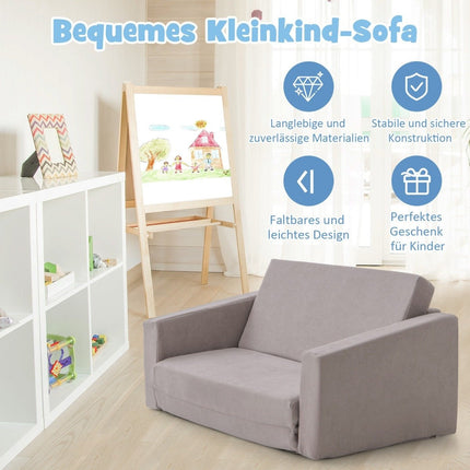 2 in 1 Folding Children's Sofa with Velvet Fabric Upholstered Children's Armchair 77 x 43 x 40 cm Dark Grey