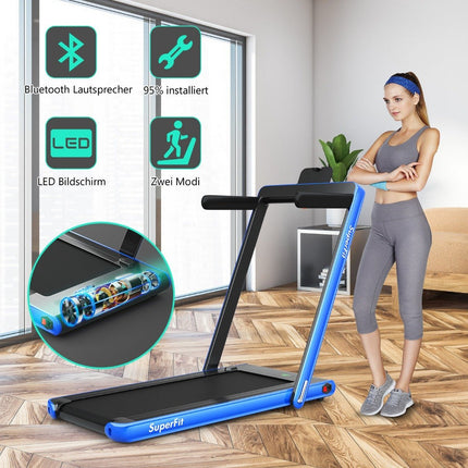 Skládací běžecký pás 2 v 1, 2.25 HP, přenosný elektrický běžecký pás, modrá