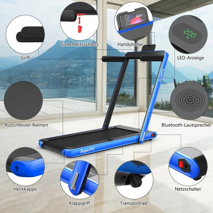 Skládací běžecký pás 2 v 1, 2.25 HP, přenosný elektrický běžecký pás, modrá