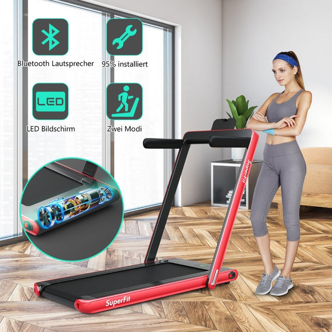 Skládací běžecký pás 2 v 1, 2.25 HP, přenosný elektrický běžecký pás, červená