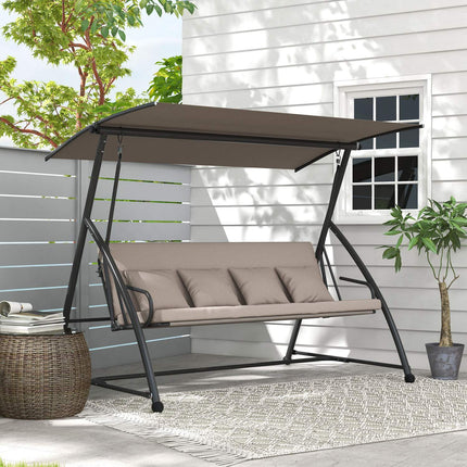 3-seat garden swing in steel with adjustable canopy, light brown