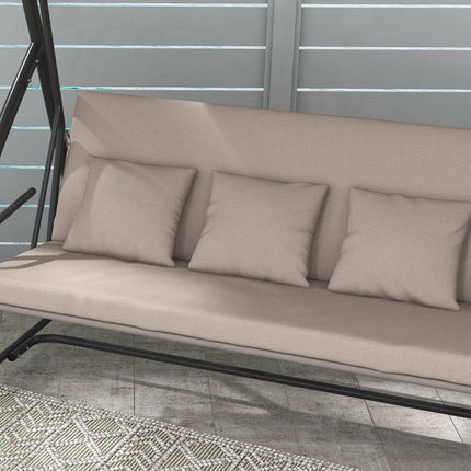 3-seat garden swing in steel with adjustable canopy, light brown