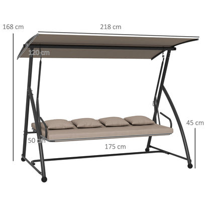 3-seat garden swing in steel with adjustable canopy, light brown