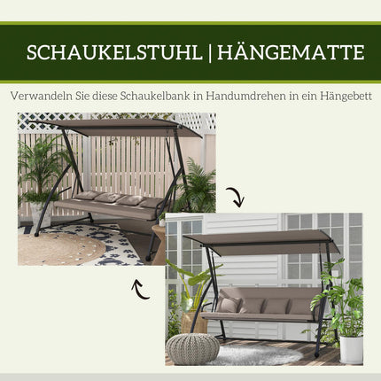 3-seat garden swing in steel with adjustable canopy, light brown