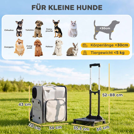 2-in-1 Pet Carrier Backpack with Wheels and Back Support, Foldable, Up to 5 kg
