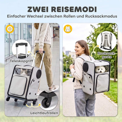 2-in-1 Pet Carrier Backpack with Wheels and Back Support, Foldable, Up to 5 kg