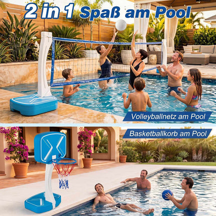 2-in-1 Pool Basketball Hoop & Volleyball Net Set with Base