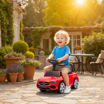2-in-1 Red Ride-On Car with Handle, Safety Rail & Storage