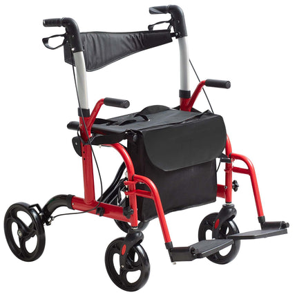 2-in-1 Rollator Walker Transport Chair, Folding, 300 lb