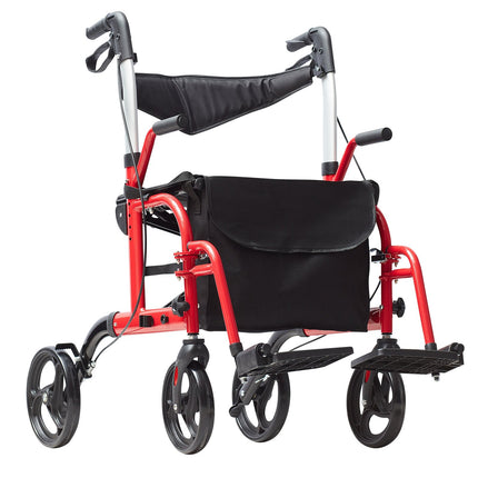 2-in-1 Rollator Walker Transport Chair, Folding, 300 lb