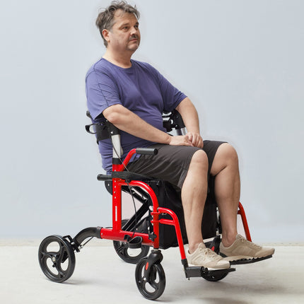 2-in-1 Rollator Walker Transport Chair, Folding, 300 lb
