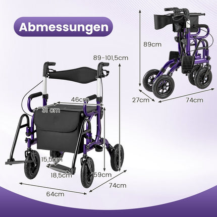 2v1 rolátor a invalidní vozík, skládací, nafukovací kola 23cm