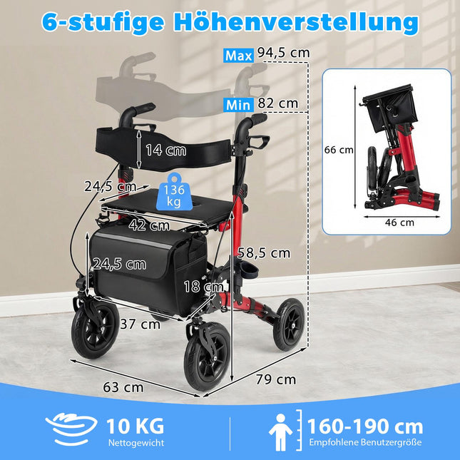 2v1 rolátor a invalidní vozík, skládací, nosnost 136 kg