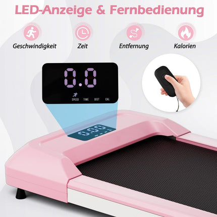 Běžecký pás 2 v 1 pod stůl, chodicí pás s LED displejem, 122 x 53 x 15 cm, růžová