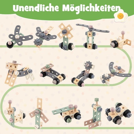 2v1 dřevěný dětský vozík a ponk s nářadím