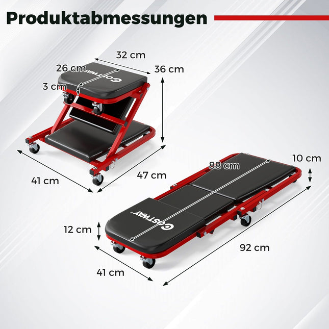 2-in-1 Werkplaatsrolstoel, draagvermogen 150 kg, zwart