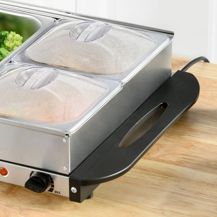 2v1 ohřívač pokrmů 6.8L, ohřívací deska 300 Watt, nerezový ohřívač jídla, stříbrný
