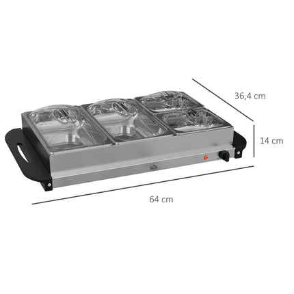 2v1 ohřívač pokrmů 6.8L, ohřívací deska 300 Watt, nerezový ohřívač jídla, stříbrný