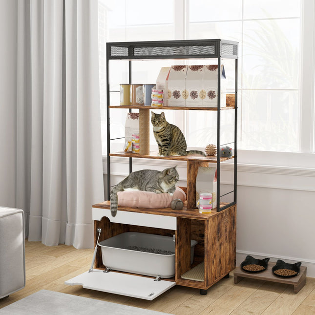 Cat cabinet with shelf and scratching post
