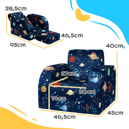 Dětské rozkládací křeslo – vodorovné, design s planetami