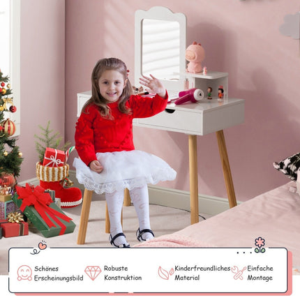 2 in 1 children's dressing table set desk & stool with mirror 70 x 37 x 100 cm white