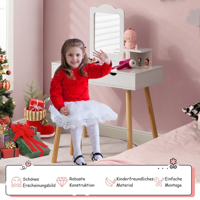 Dětský toaletní stolek 2 v 1 se stoličkou a zrcadlem 70 x 37 x 100 cm, bílá