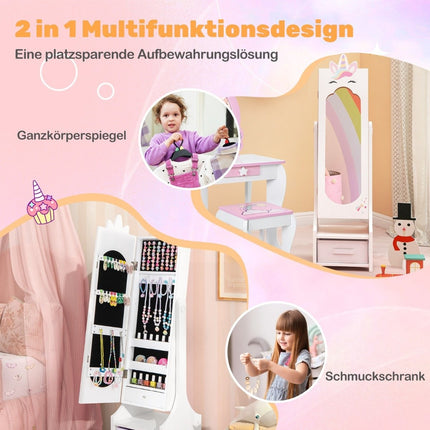 2 in 1 children's jewelry cabinet with full-length mirror &amp; Drawer mirror cabinet makeup mirror white