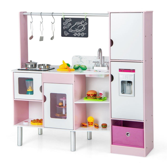 2 in 1 children's kitchen & shop with light & sound & 82 accessories & board & ice cream maker play kitchen