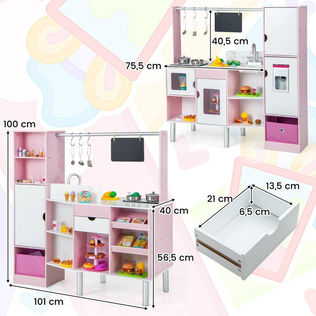 2 in 1 children's kitchen & shop with light & sound & 82 accessories & board & ice cream maker play kitchen