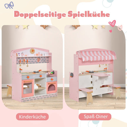 2 in 1 children's kitchen with stove & oven & grill & adjustable canopy. Double-sided play kitchen