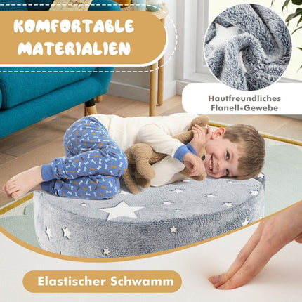 Dětská pohovka 2 v 1, kulatá hrací pohovka svítící ve tmě, čalouněná dětská pohovka se snímatelným potahem, šedá
