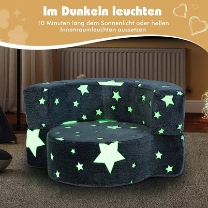 Dětská pohovka 2 v 1, kulatá hrací pohovka svítící ve tmě, čalouněná dětská pohovka se snímatelným potahem, šedá