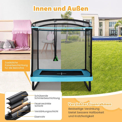 2 in 1 children's trampoline with swing & safety net & edge cover blue + black