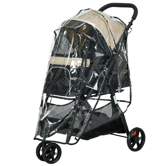 2 in 1 hondenbuggy hondenbuggy met regenhoes opvouwbaar voor honden en katten tot 10 kg kattenbuggy met kussen gaas ramen deuren opbergmand kattenbuggy kaki Aosom
